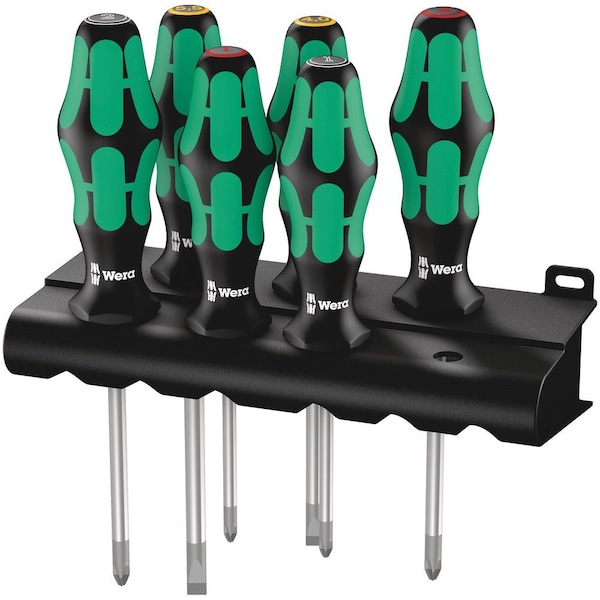 Wera 335/350/355/6 Screwdriver set Kraftform Plus Lasertip and rack, 6 pieces 5105622001 - main