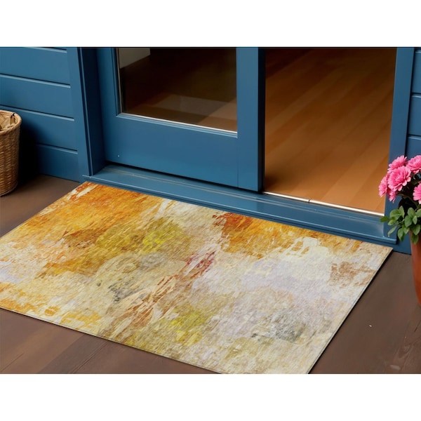Homeroots 3' X 5' Orange Copper And Terra Cotta Abstract Washable Indoor Outdoor Area Rug 577721 - main