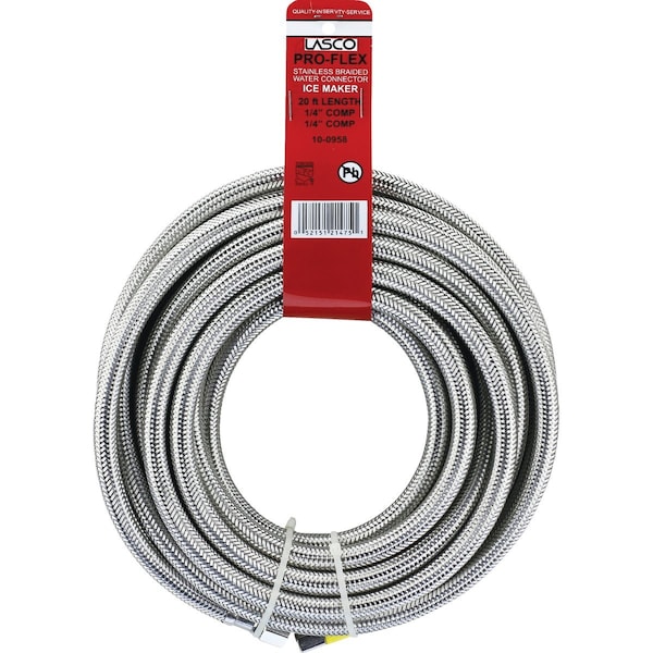 Westlake Pipe & Fittings 1/4''x1/4''x20 ' Length Braided Supply Ice Maker Connector Hose 10-0958 - main