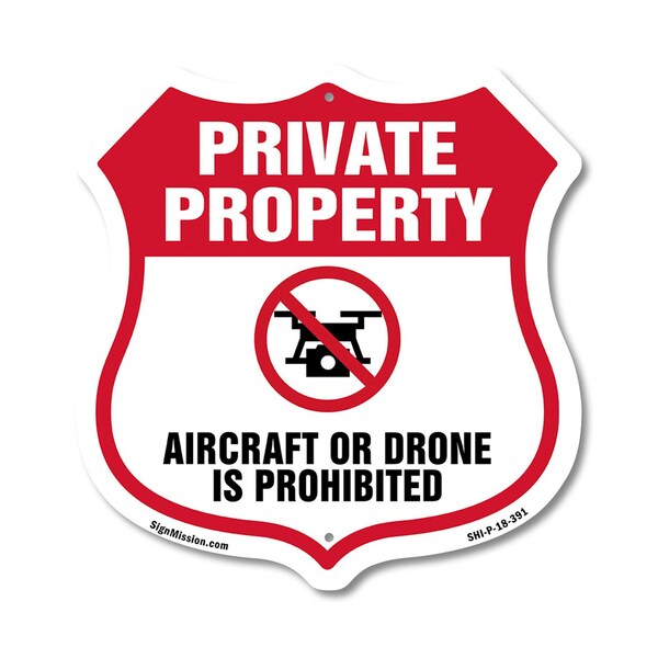 Signmission No Drone Shield Sign Aircraft Or Drone I, 18 Inch X 18 Inch, Plastic Sign SHI-P-18-391 - main