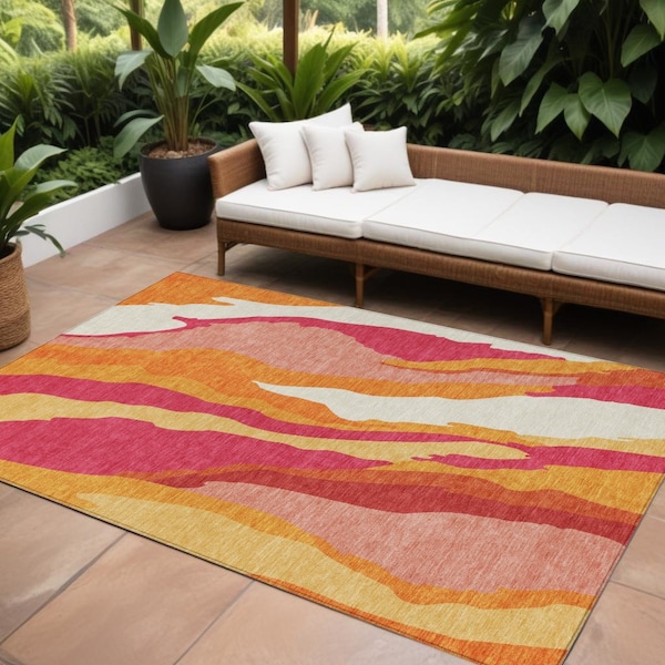 Homeroots 8' X 10' Blush Copper And Ivory Abstract Washable Indoor Outdoor Area Rug 600951 - main