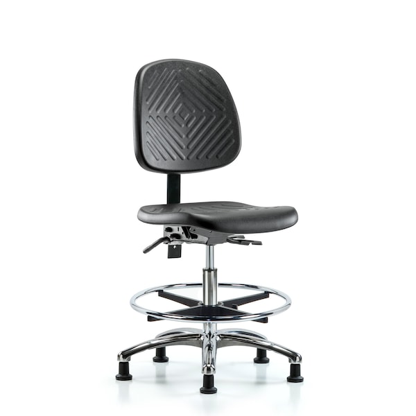 Blue Ridge Ergonomics Bench Chair, Poly, Med, Bk, Chrome, CF Glides, No Arms, 19-1/2" to 27-1/2" Height, Black; Blue BR-PMBCH-MB-CR-T0-A0-CF-RG - main