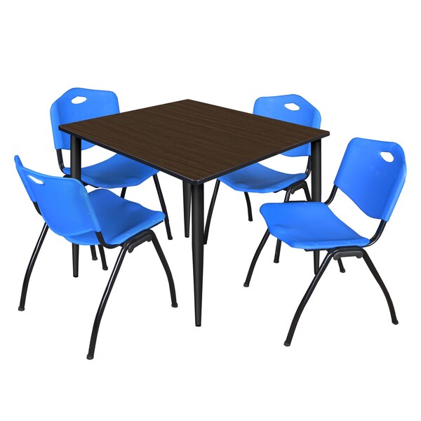 Regency Square Kahlo Breakroom Table W/ 4 M Stack Chairs, 48 in W, 48 in L, Neo Walnut TPL4848NWBK47BE - main