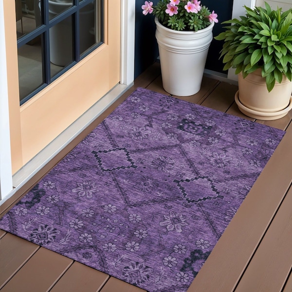 Homeroots 3' X 5' Eggplant Purple And Plum Floral Washable Indoor Outdoor Area Rug 588888 - main