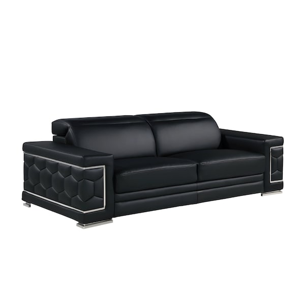 Homeroots 89" Black Leather Sofa With Silver Legs 548984 - main