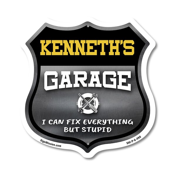 Signmission Kenneth's Garage I Can Fix Everything But Stupid, 6 Inch X 6 Inch, Plastic Sign SHI-P-6-490-KENNETH - main