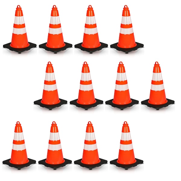 Pyle Traffic Cone Set, PVC, 18 in Height, Fluorescent Orange 12 PK PTCN18X12 - main