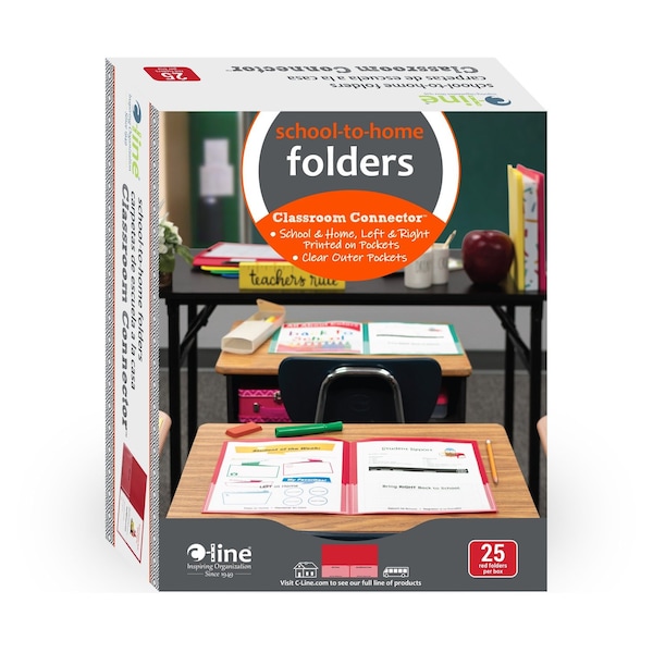 C-Line Products 8-1/2" x 11" Red Classroom Connector School-to-Home Folders, 25/BX 32004 - main