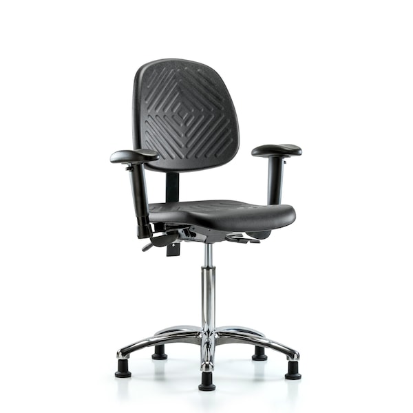 Blue Ridge Ergonomics Bench Chair, Poly, Med, Bk, Chrome, AA Glides, 6-Way Adjustable, 19-1/2" to 27-1/2" Height, Black; Blue BR-PMBCH-MB-CR-T0-A1-NF-RG - main