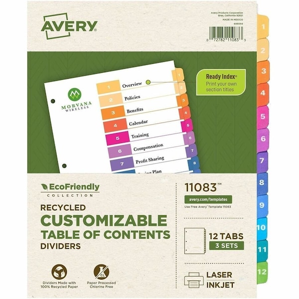Avery DIVIDERS, 12TABS, 3 SETS, 12PK AVE11083 - main