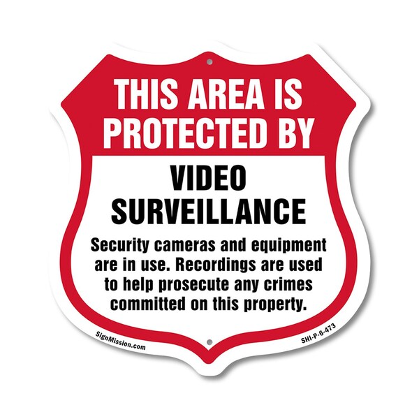 Signmission Video Surveillance Shield Sign This Area, 6 Inch X 6 Inch, Plastic Sign SHI-P-6-473 - main