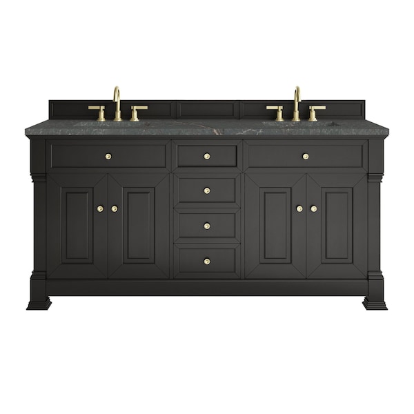 James Martin Vanities Brookfield 72 in. Double Vanity, Black Onyx w/ 3 CM Parisien Bleu Silestone Top 547-V72-BKO-3PBL - main