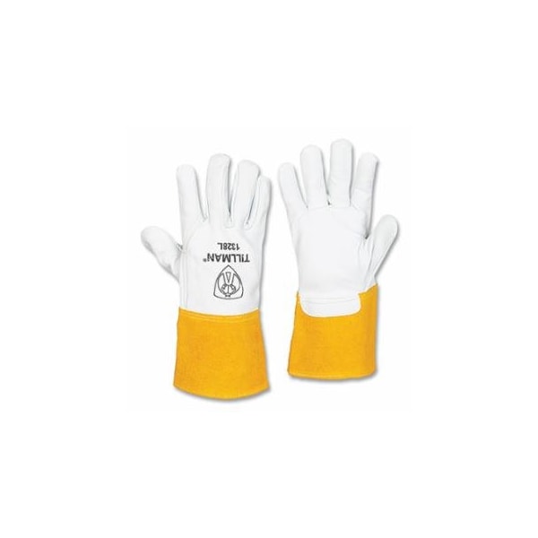 Tillman TIG Welding Gloves, 1328, Top Gr Goatskin Palm/BOH/Split Cowhide Cuff, Med, 12PK 724-1328M - main