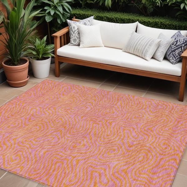 Homeroots 8' X 10' Pink And Copper Abstract Washable Indoor Outdoor Area Rug 599829 - main