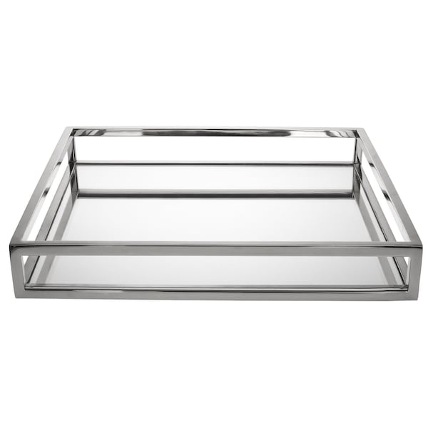Homeroots 14in White and Silver Square Metal Serving Tray 517547 - main