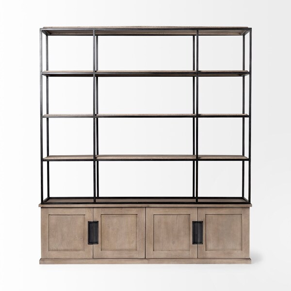 Homeroots 90" Brown Iron and Wood Three Tier Bookcase 380591 - main