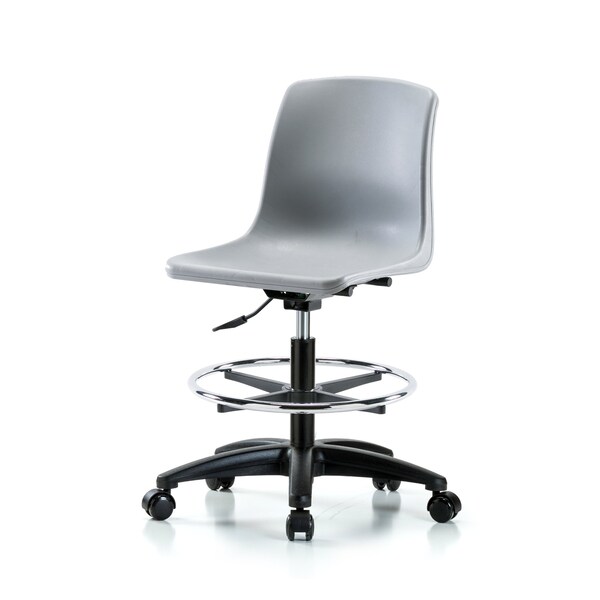 Blue Ridge Ergonomics Polypropylene Shell Chair - Medium Bench Height with Chrome Foot Ring & Casters in Gray SMBCH-RG-CF-NBC-GRY - main