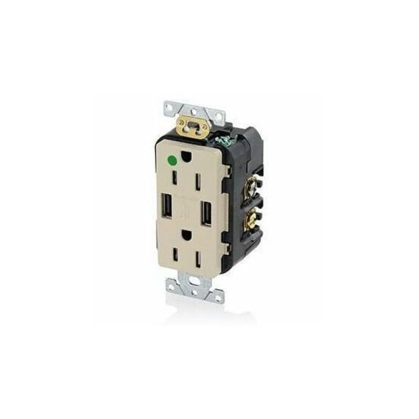 Leviton Straight Blade Receptacle, 5-15R, 15 A, 125V AC, 2 Pole, 3 Wire, Flush Mount, Self-Grounded T5632-HGI - main