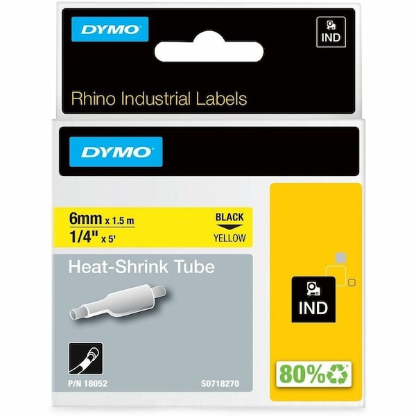 Dymo Heat Shrink Label, 3:1 I.D. Shrink Ratio, 1/4 in, Yellow 18052 - main