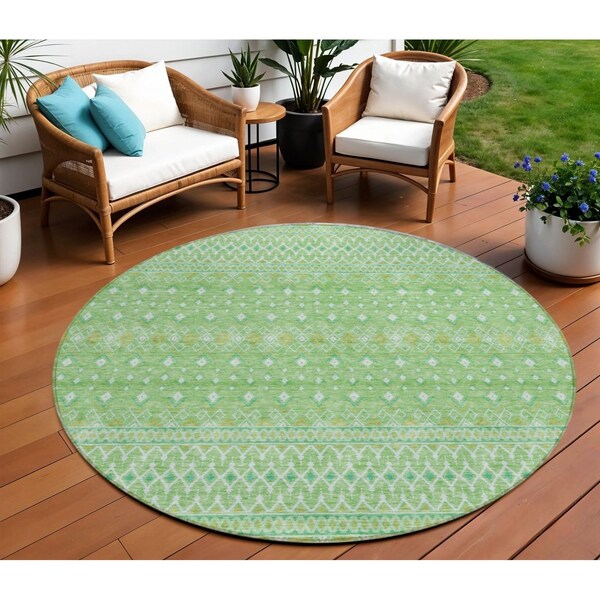 Homeroots 8' Green And Mint Green Round Tribal Washable Indoor Outdoor Area Rug 582598 - main