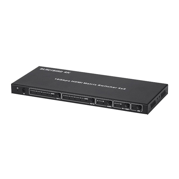 Monoprice Blackbird 4K HDMI Matrix 4x2 HDR 18G 4K at 60Hz YCbCr 4:4:4 EDID Coaxial Audio Powered 39667 - main