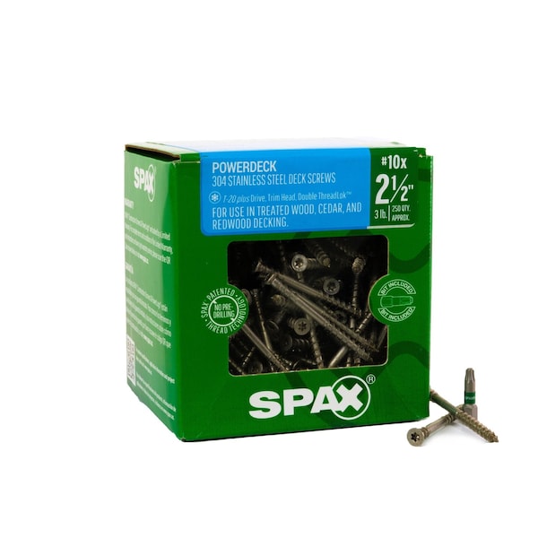 Spax #10 x 2-1/2 in Exterior Stainless Steel Wood Deck Screws Powerdeck Trim Head T-Star Plus 3 LB, 250PK 45705008401045 - main