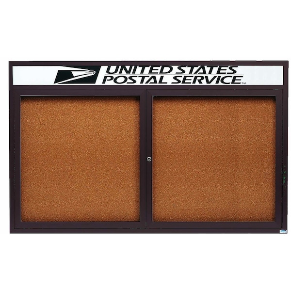 Aarco Enclosed Natural Pebble Grain Cork Bulletin Board w/ Header Bronze Anodized Al Frame, 36''Hx60''W DCC3660RHBA - main