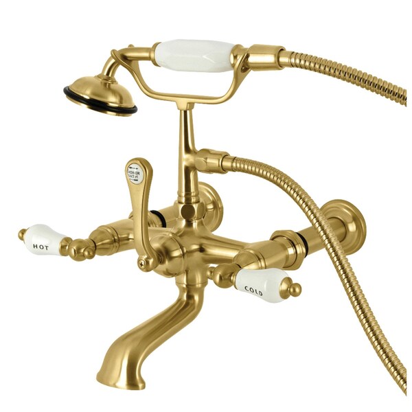 Kingston Brass 7-Inch Wall Mount Tub Faucet with Hand Shower, Brushed Brass CC545T7 - main