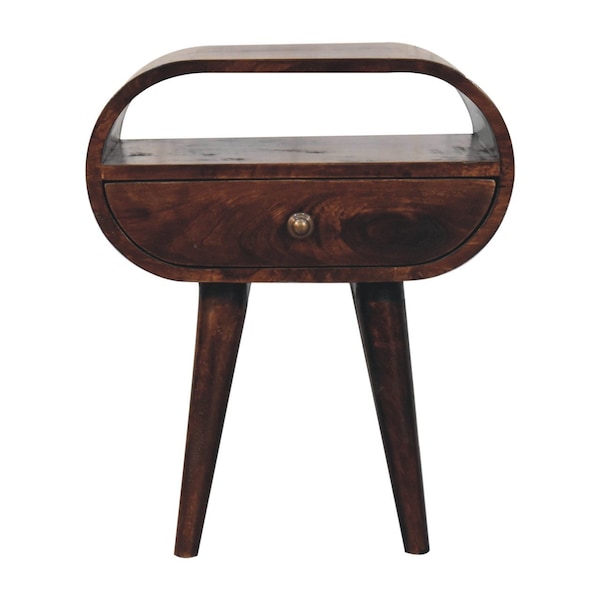 Homeroots 21" Walnut Solid Wood Oval One Drawer Nightstand 651584 - main