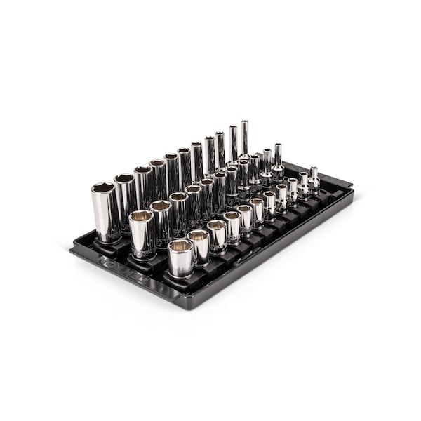 Tekton 1/4 In. Drive Shallow, Semi-Deep, and Deep 6-Pt Socket Set with Rails and Trays, 33pc (5/32-9/16 in) SHD90121 - main
