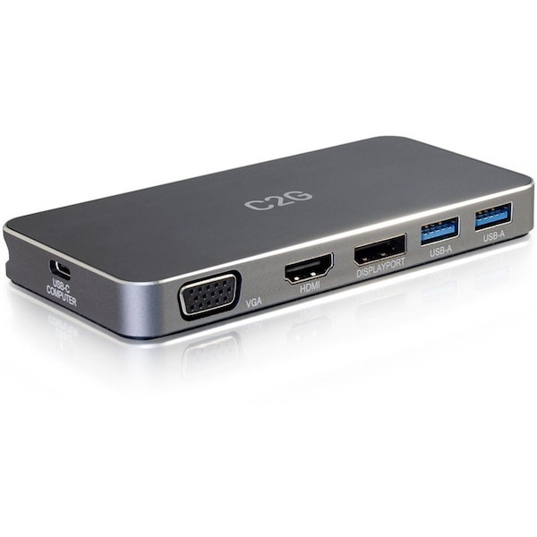 C2G USB C MST Docking Station with HDMI, DisplayPort, VGA and Power Delivery up to 65W - 4K 30Hz 54439 - main