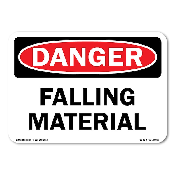 Signmission OSHA Danger Sign, Falling Material, Size: 7in X 5in Vinyl Decal, 5" W, 7" L, Landscape OS-CL-D-57-L-19988 - main