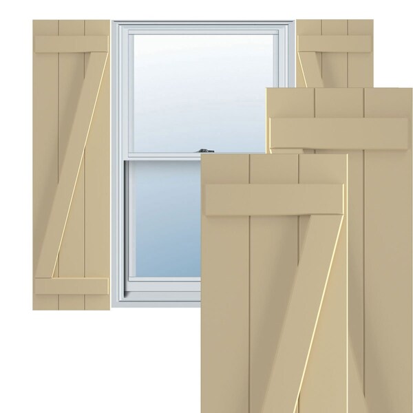 Ekena Millwork True Fit PVC, Three Board Joined Board-n-Batten Shutters w/Z-Bar, Natural Twine , 16 1/8W x 32H, PR TFP102BBF16X032NT - main
