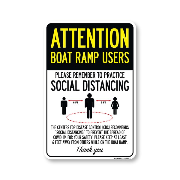 Signmission PSA Boat Ramp Users Practice Social Distancing 18in X 12in Peel N Stick Wall Graphic, RD-1218-25372 OS-NS-RD-1218-25372 - main