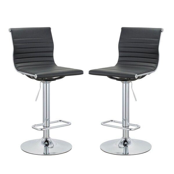 Homeroots Set of Two Black and Silver Faux Leather and Metal Low Back Adjustable Height Bar Chairs, 2PK 555042 - main