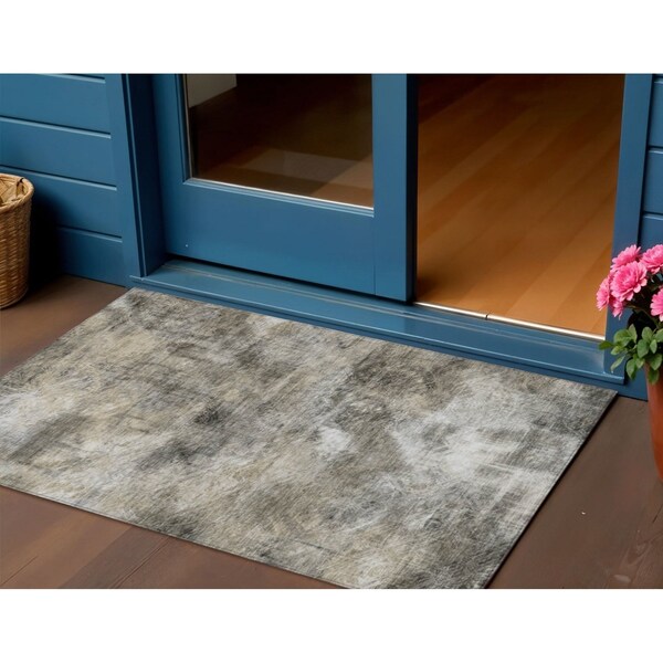 Homeroots 3' X 5' Beige Taupe And Gray Abstract Washable Indoor Outdoor Area Rug 577745 - main