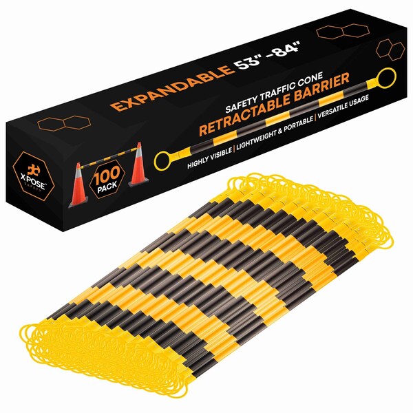 Xpose Safety Retractable Cone Bar Black/Yellow, 53in to 84in Length, 100PK CBY53/84-100-X - main
