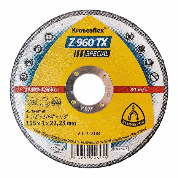 Klingspor Cut-off Wheel Z 960 TX, 5" x 0.045" x 7/8", 25PK Z960TX1251.022F - main