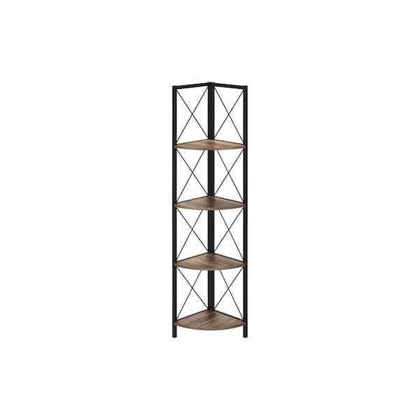 Homeroots 59" Brown Metal and Wood Four Tier Corner Bookcase 489794 - main