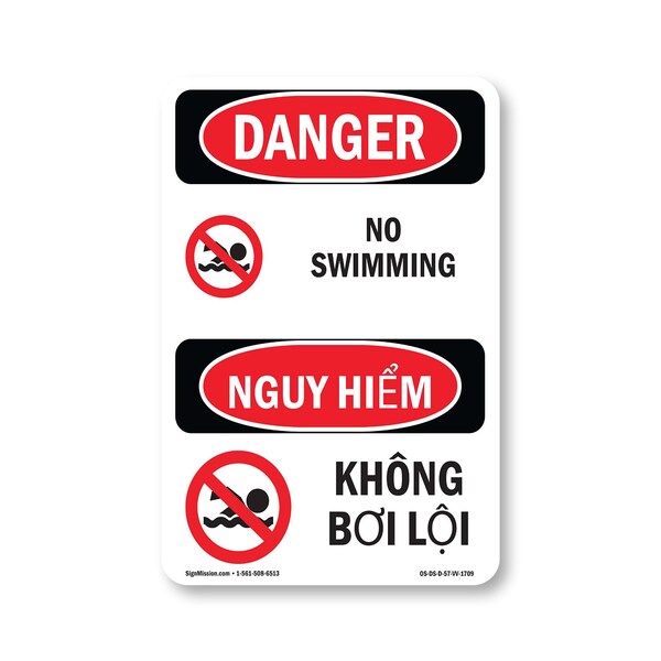 Signmission Safety Sign, OSHA Danger, 7" Height, No Swimming Bilingual OS-DS-D-57-VV-1709 - main