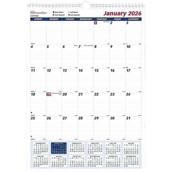 Brownline Twin-Wirebound Wall Calendar, One Month per Page, 12 x 17, White Sheets, 12-Month (Jan to Dec): 2025 C171102 - main