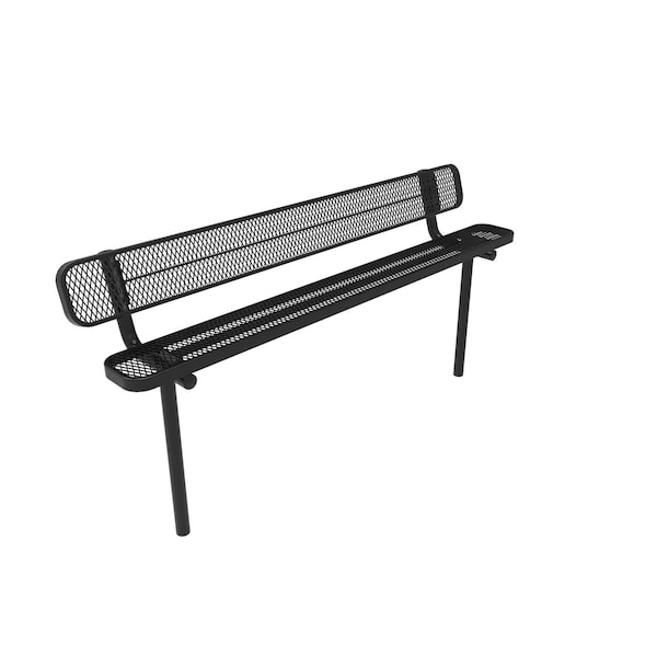 Mytcoat 8ft Outdoor Bench with Back, Inground, Black, Expanded Metal, Textured Coating 804194 - main