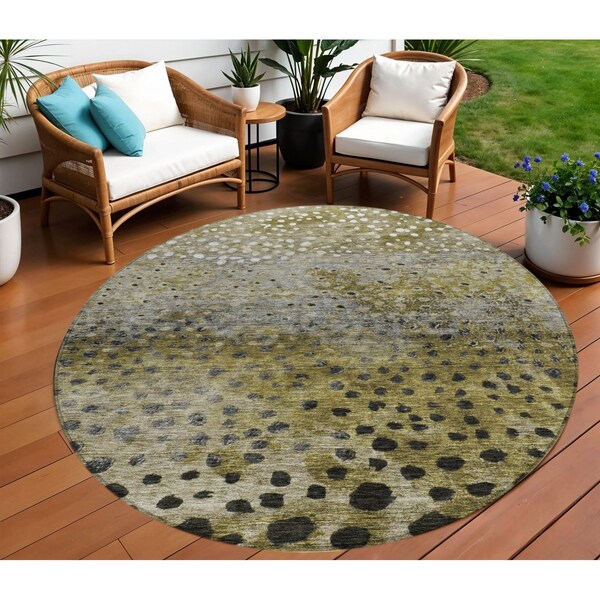 Homeroots 8' Brown Gray And Ivory Round Abstract Washable Indoor Outdoor Area Rug 603079 - main