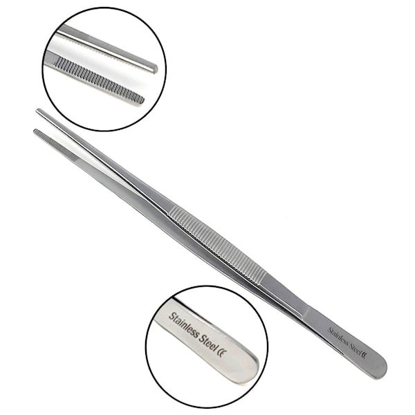 A2Z Scilab Culinary Tweezers, Blunt Serrated Jaws, 8 Inch, Stainless Steel Tongs A2Z-ZR1034 - main