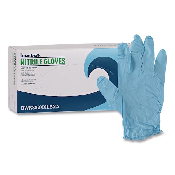 Boardwalk Disposable Examination Nitrile Gloves, Powder-Free, XX-Large, 5 mil Thick, 9.5" Long, Blue, 100PK 382XXLBXA - main