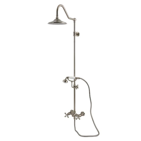 Kingston Brass Wall Mount Rain Drop Shower System with Hand Shower, Brushed Nickel CCK3668AX - main