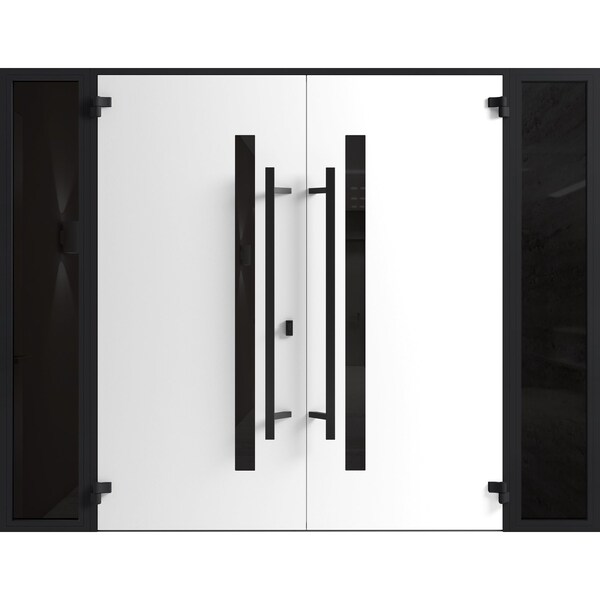 Vdomdoors Front Exterior Prehung Aluminum Double Doors Ronex0162 Red Oak 2 Sidelights Mirrored Clear Glass RONEX0162DEXD-RED-W14+72+14xH80-LH-O - main