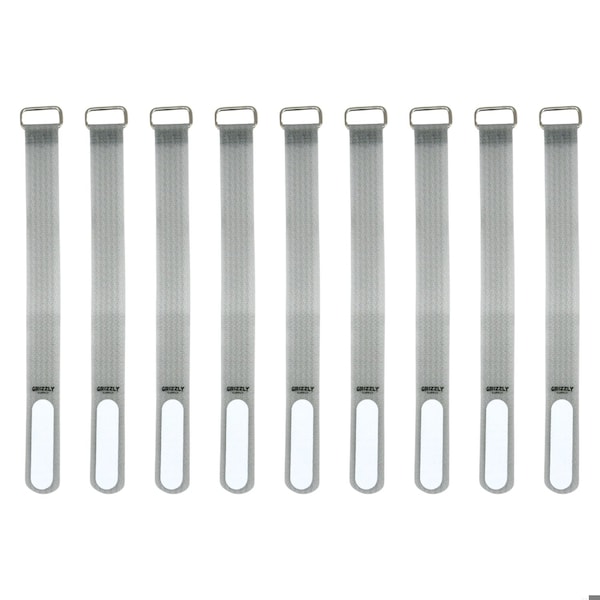 Grizzly Supply Cinch Strap, 8 in L, 0.75 in W, Hook and Loop Closure, Reusable, Gray, 9PK GS-HLCS8-Gray - main