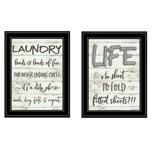 Homeroots Set Of Two Loads of Fun 2 Black Framed Print Bathroom Wall Art, 2PK 407107 - main