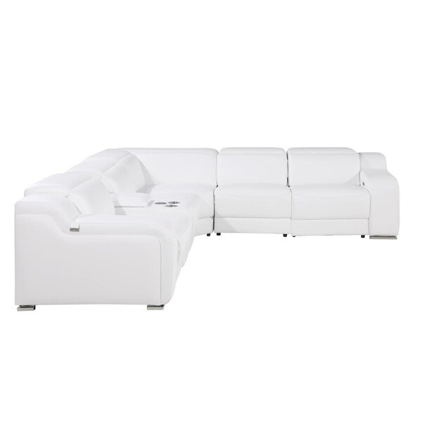 Homeroots White Italian Leather Power Reclining L Shaped Six Piece Corner Sectional With Console 544994 - main